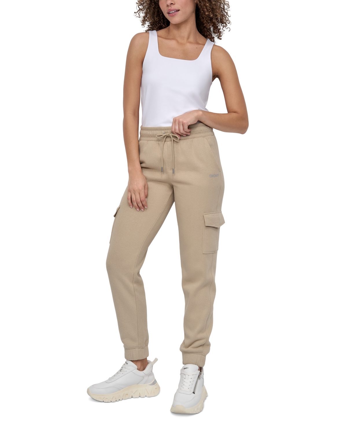 Dkny Sport Women's Studded-logo Cargo Joggers In Nude