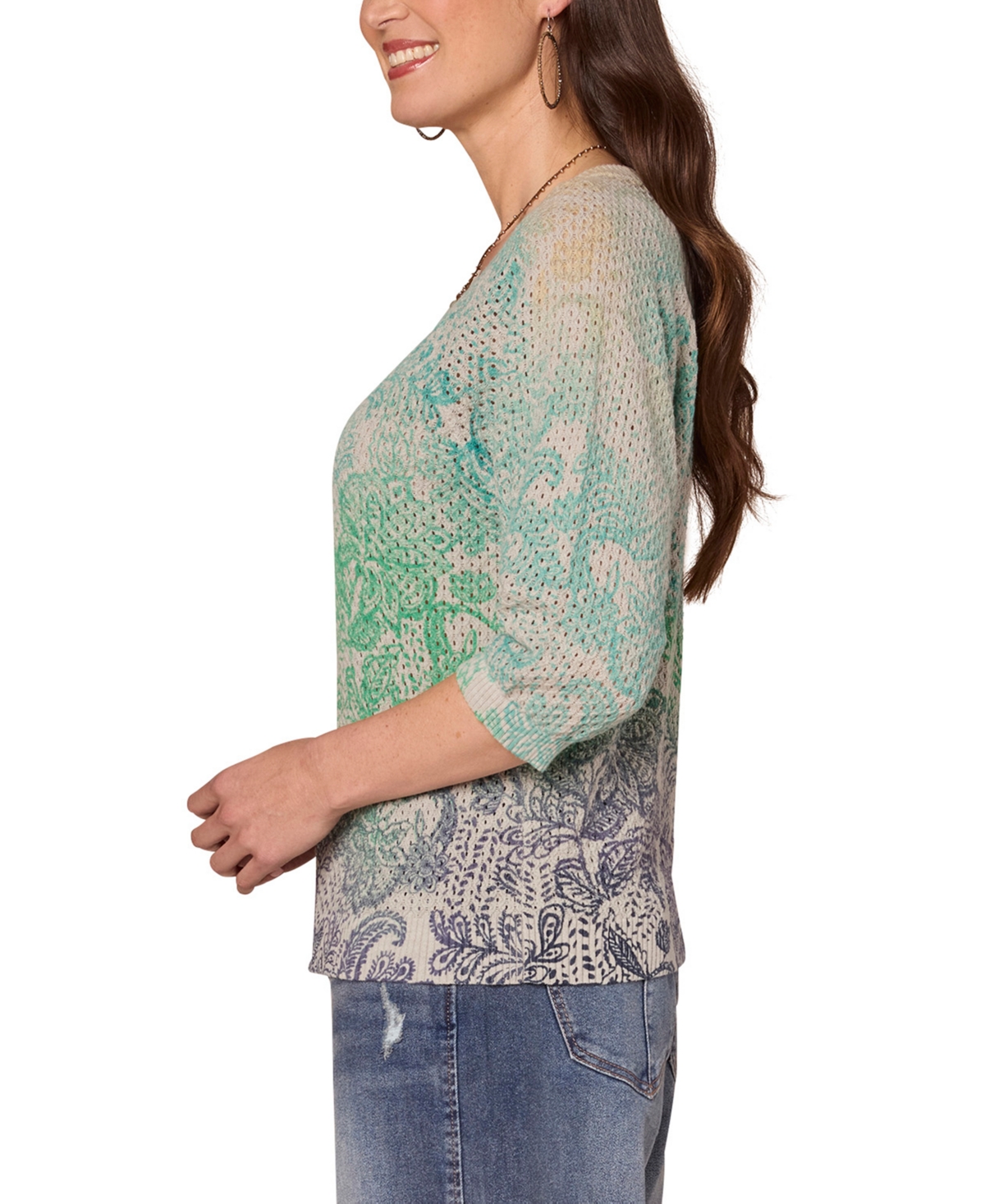 Democracy Petite Printed Dolman-sleeve Sweater In Multi