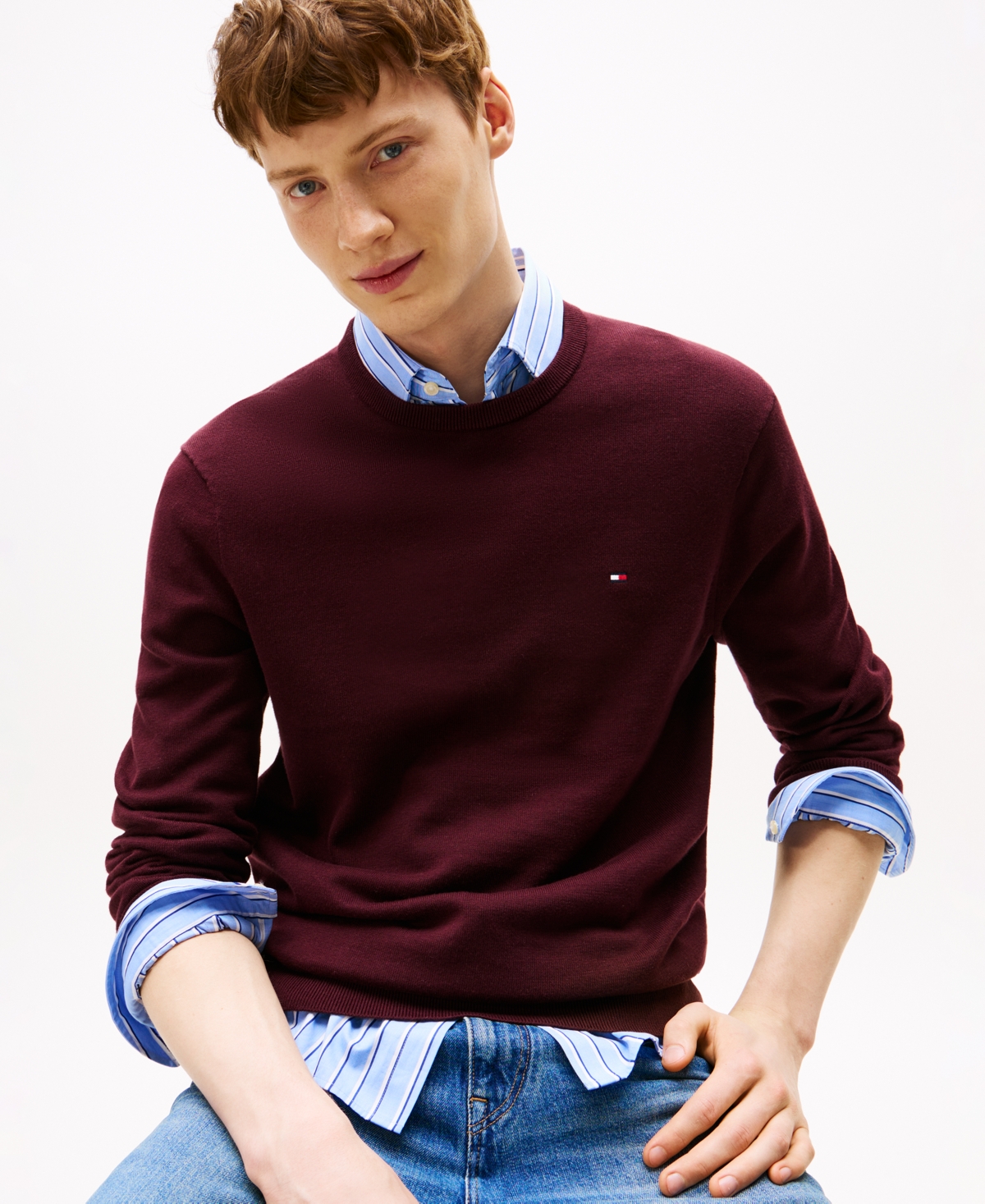 Tommy Hilfiger Classic Crewneck Sweater In Burgundy