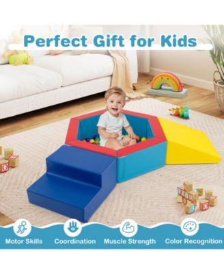 3 PCS Baby Foam Climbing Blocks with Ball Pit Triangle Stair 100 Ocean Balls