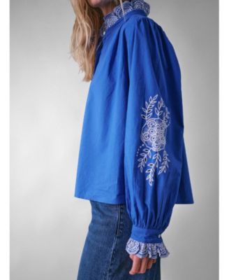 Women's Jewel Trim Cotton Carla Blouse