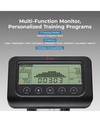 Premium Smart Magnetic Air Rower, 300LB Weight Capacity, Free SunnyFit App w/ Bluetooth