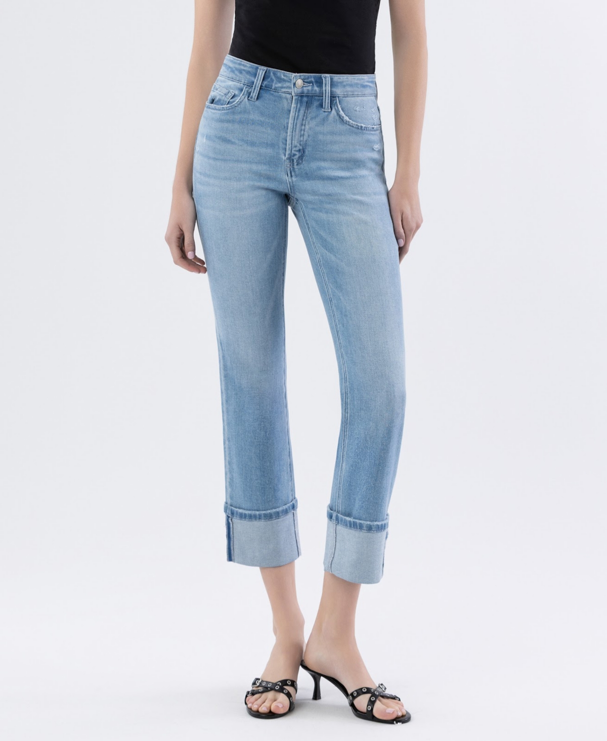 Women's High Rise Cuffed Slim Straight Jeans - Motivated blue