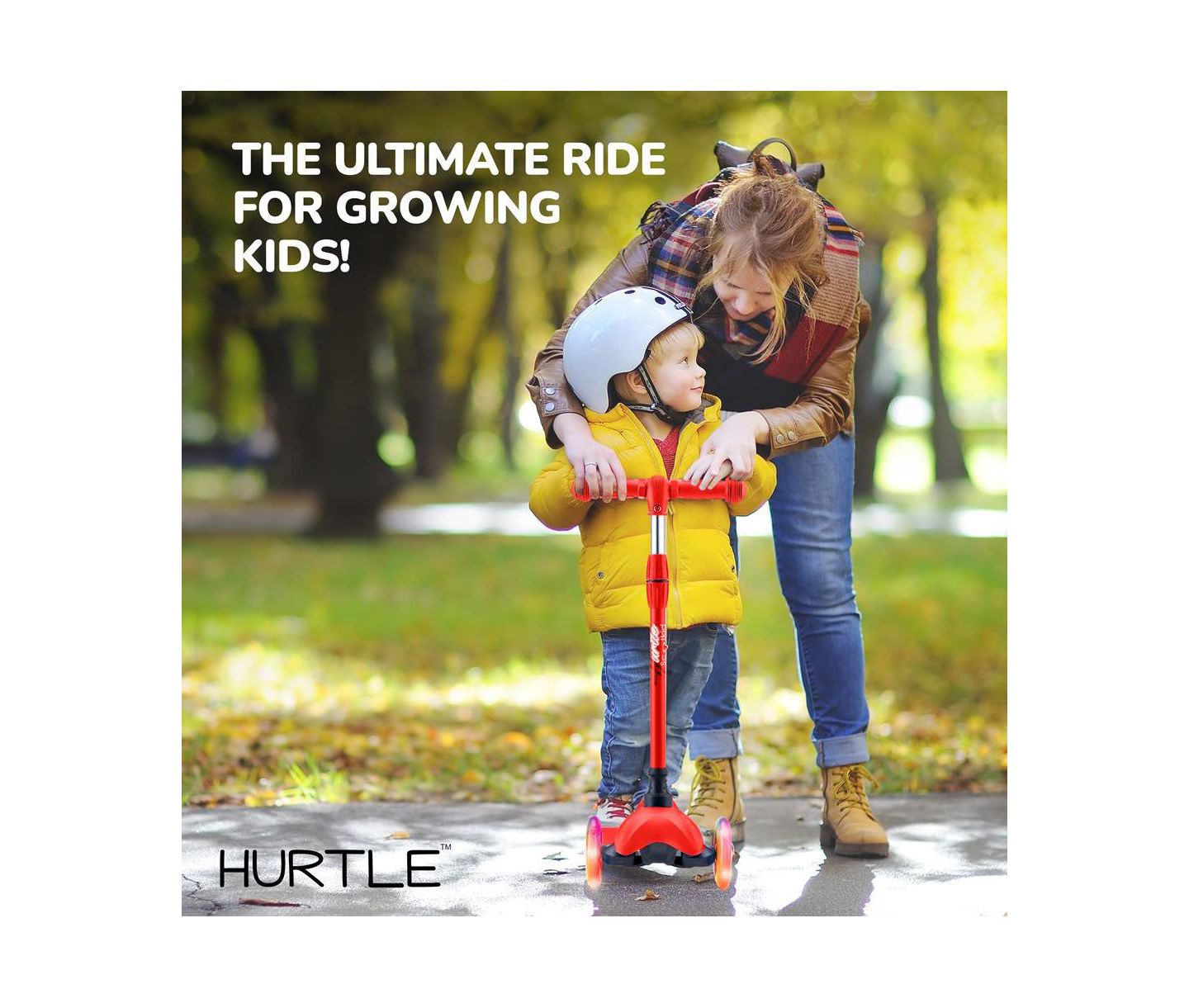 Детская игрушка Hurtle Mini Kickboard Scooter with LED Light Wheels, Ages 2+, цвет: Красный — фото 6