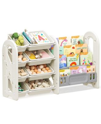 Kids Toy Organizer and Bookshelf, 2-in-1 Storage Shelf with 9 Bins & 4 Book Slots
