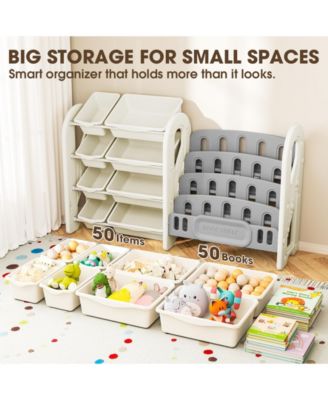 Kids Toy Organizer and Bookshelf, 2-in-1 Storage Shelf with 9 Bins & 4 Book Slots