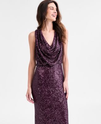 Women's Sequined Cowlneck Gown