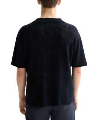 Men's Short Sleeve Tonal Jacquard Button-Front Shirt