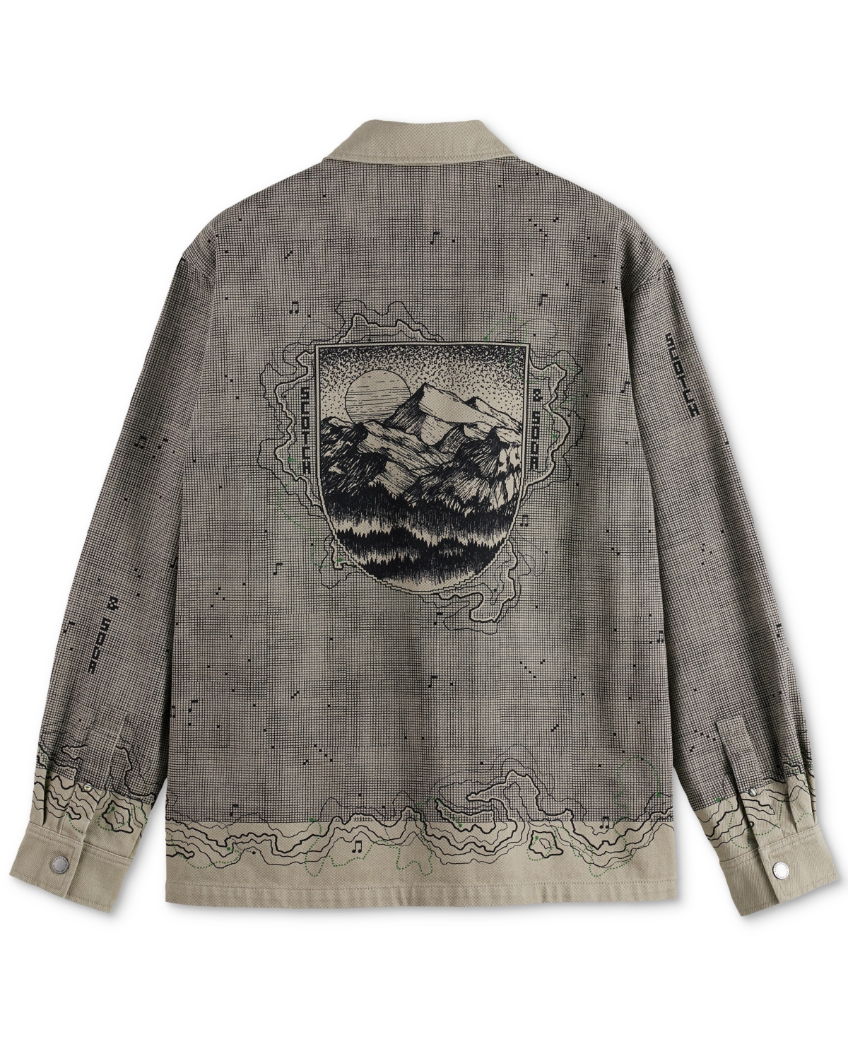 Scotch & Soda Map Graphic Snap-up Overshirt In Gray