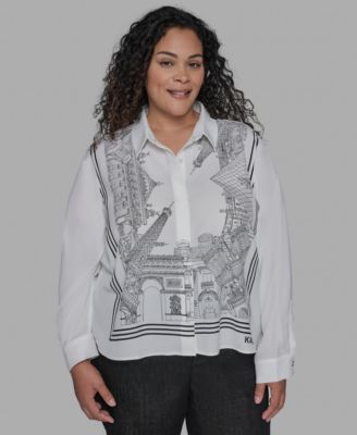 KARL LAGERFELD PARIS - Plus Size Paris-Print Button-Front Blouse