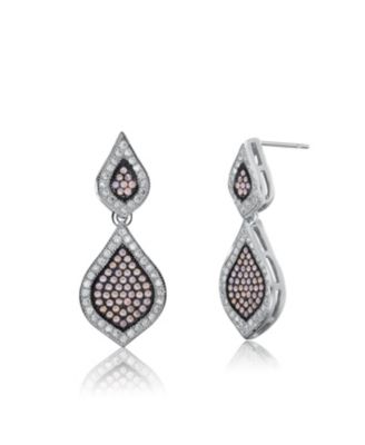 Sterling Silver Two-Tone with Clear Cubic Zirconia Pear-Shaped Drop Earrings