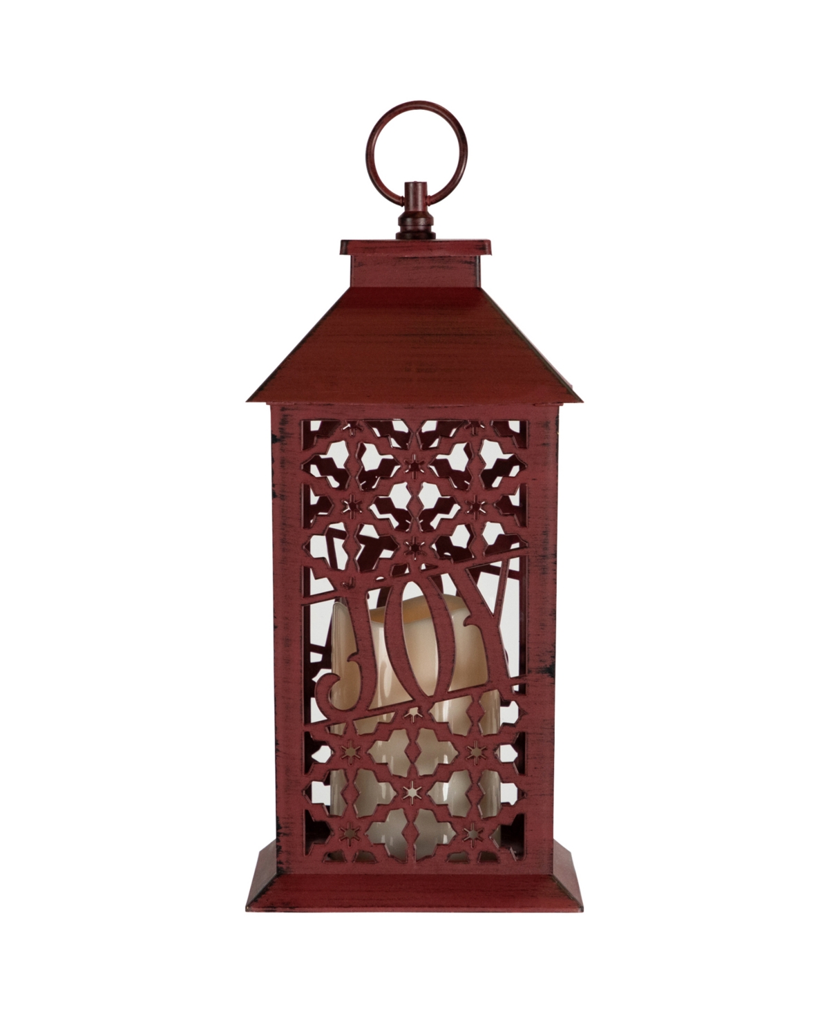 Northlight 11" Snowflakes Joy Christmas Candle Lantern In Red