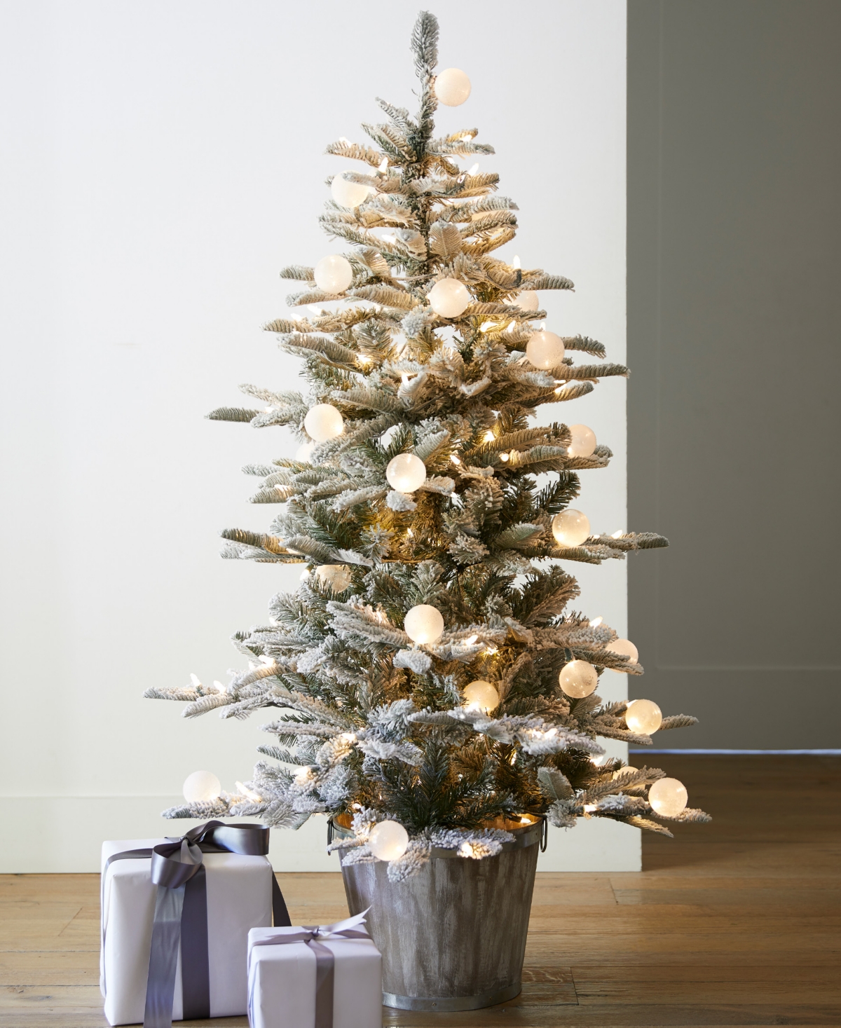 Balsam Hill 3 Ft Snow Flurry Pre-lit Potted Tree In Gray