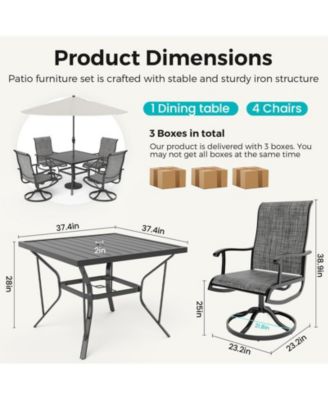 Outdoor 5-Piece Metal Patio Dining Set with and 4 Textilene Swivel Chairs and Square Table in Beige