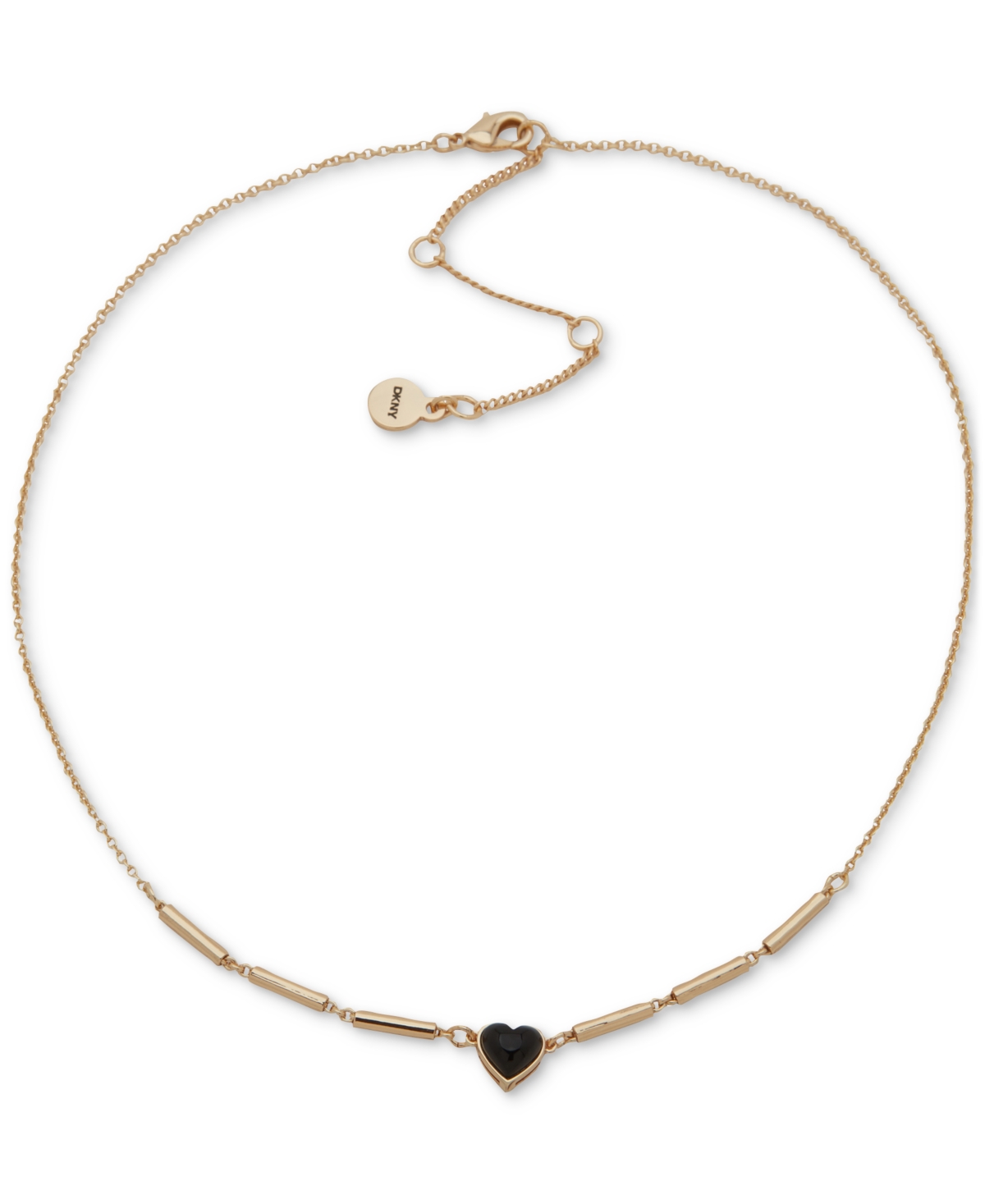 Dkny Stone Heart Pendant Necklace, 16" + 3" Extender In Black