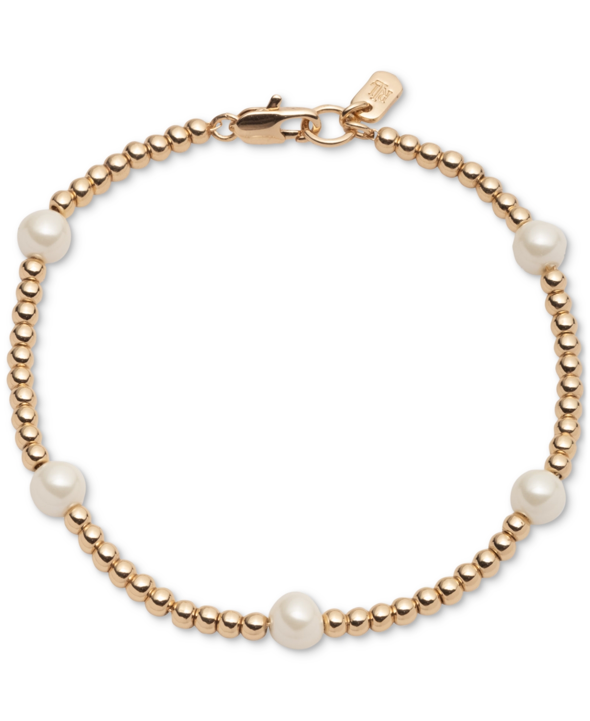Ralph Lauren Gold-tone Station Faux-pearl Flex Bracelet In White