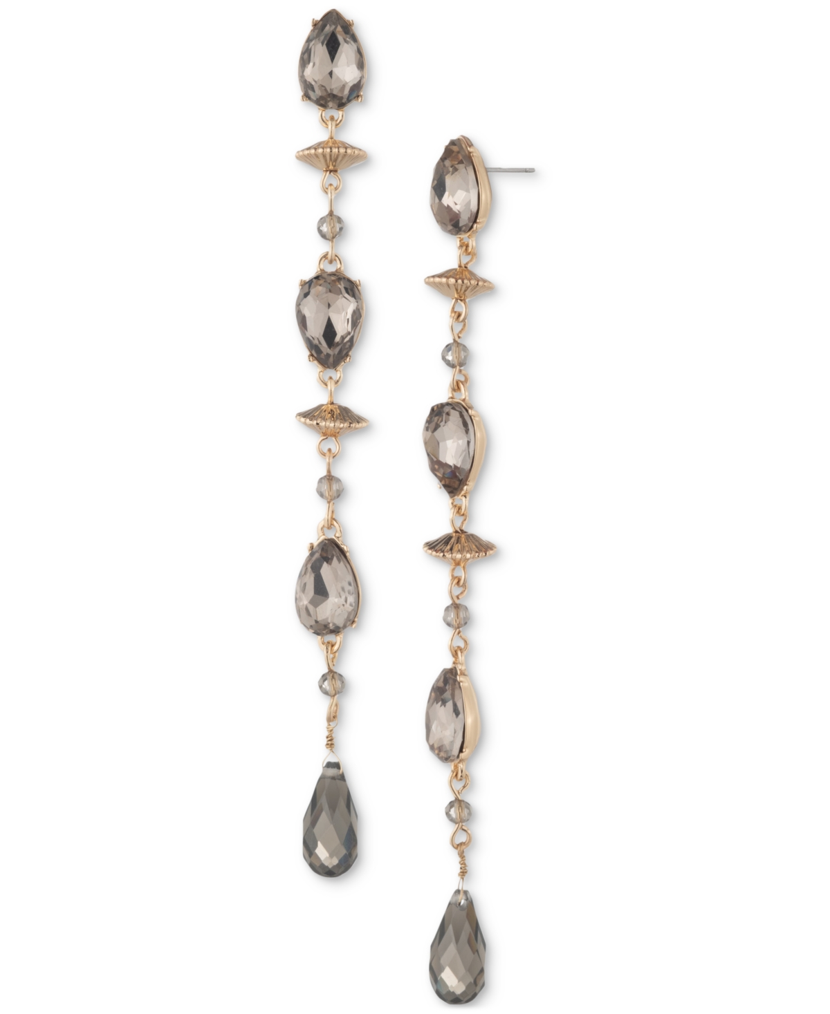 Ralph Lauren Crystal Beaded Linear Drop Earrings In Gold