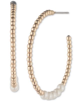 Lauren Ralph Lauren - Small Imitation Pearl Beaded C-Hoop Earrings, 1"