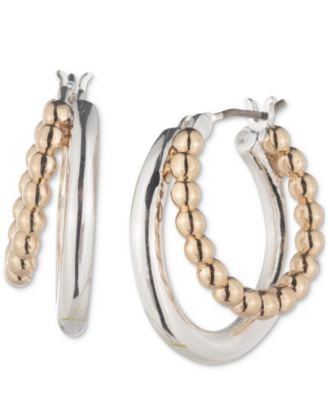Small Beaded Split Hoop Earrings, 0.58"