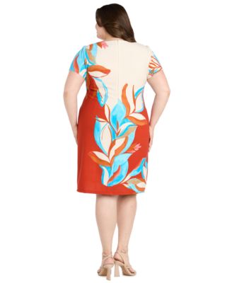Plus Size Printed Colorblocked Sheath Dress