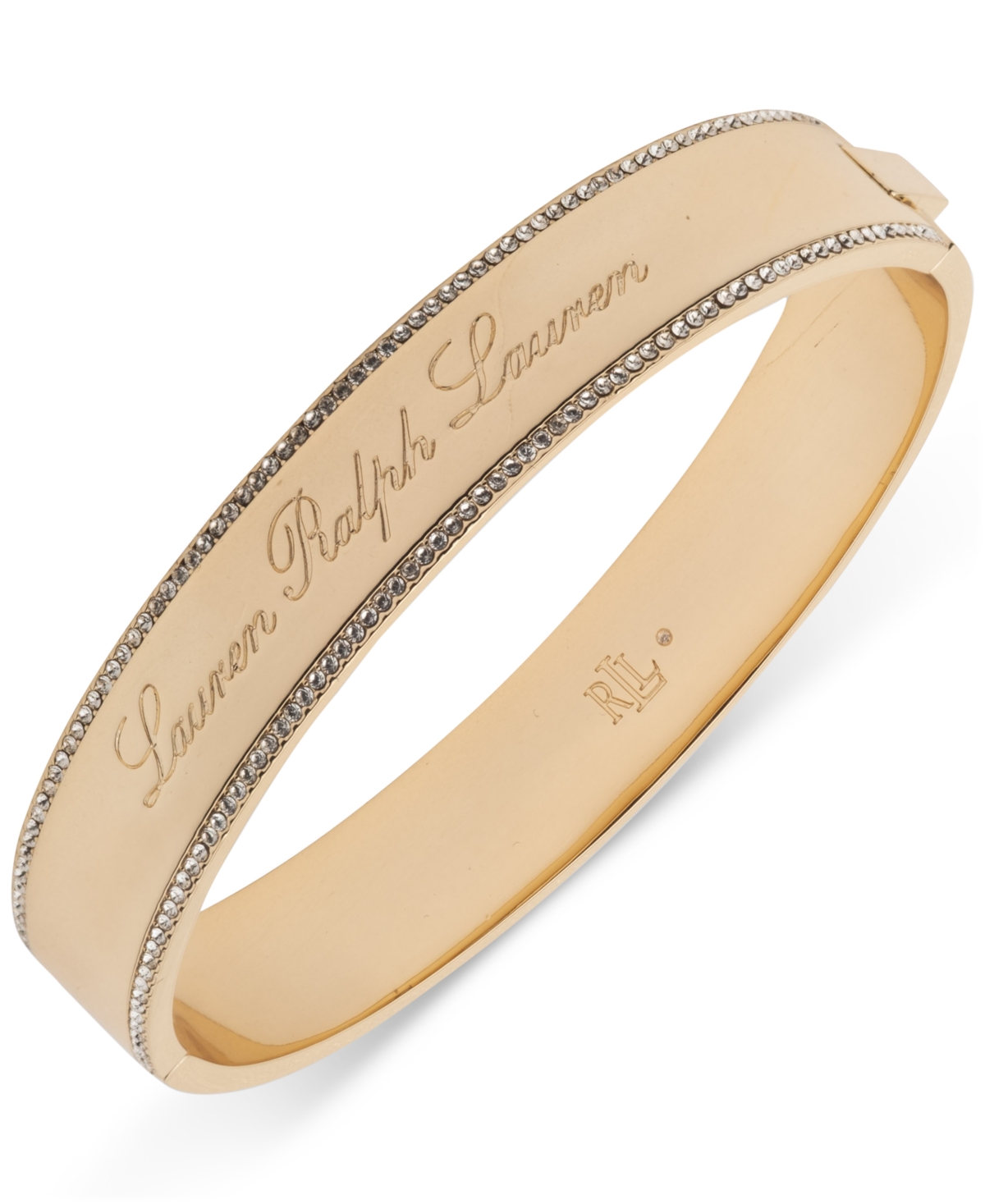Ralph Lauren Gold-tone Logo Crystal Bangle Bracelet In Gold