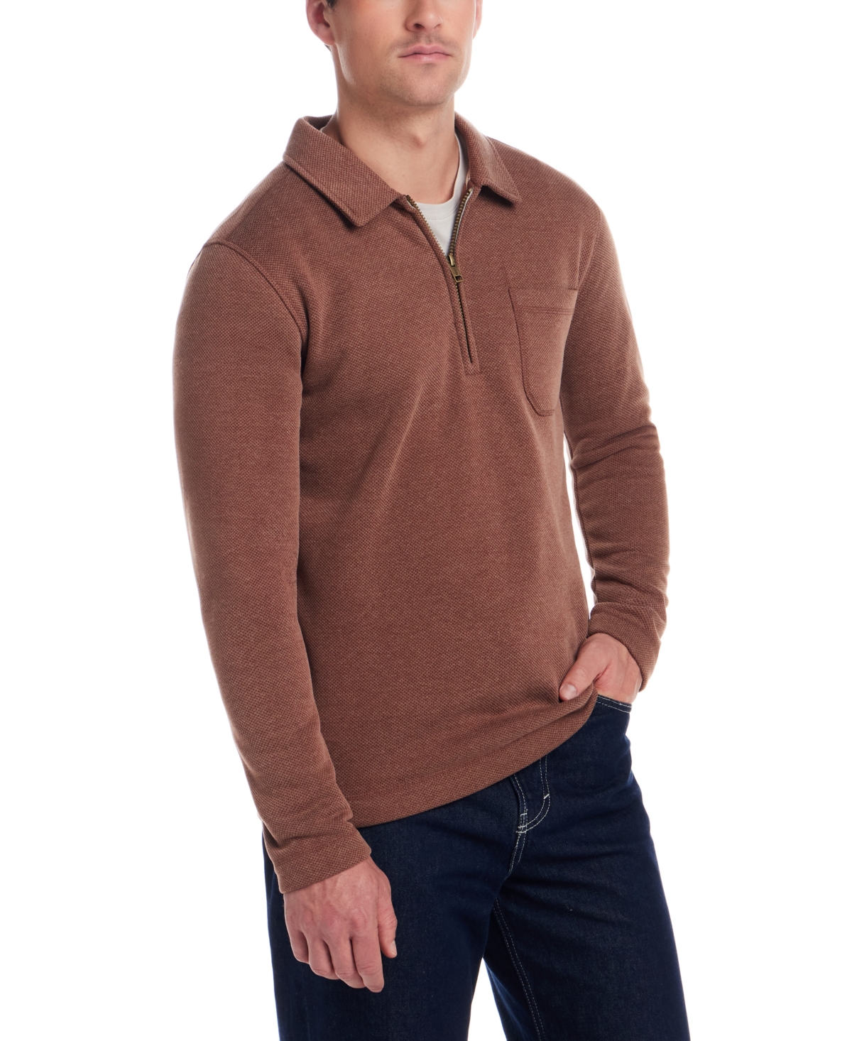 Weatherproof Vintage Men's Pebble Fleece Long Sleeve Quarter-zip Sweater In Brown