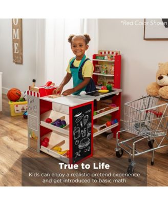Kids Pretend Play Grocery Store Wooden Supermarket Set w/ Chalkboard, Cash Register