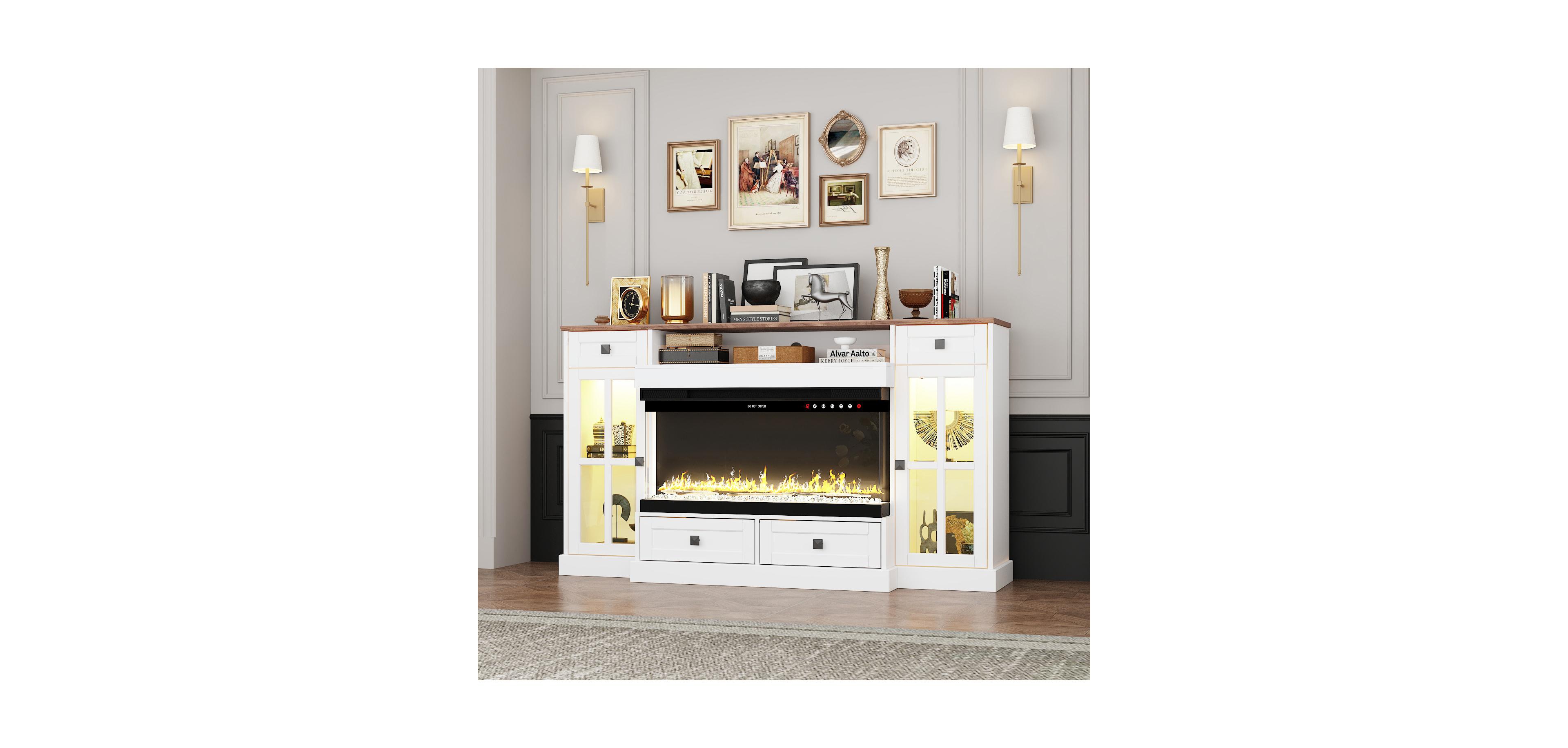 30" electric fireplace, recessed fireplace, 1500W, white Tv stand with four drawers