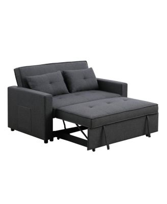 56"W Dark Gray Linen Convertible Sleeper Loveseat with Side Pocket