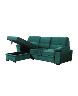 97.5"W Green Velvet Fabric Reversible Sleeper Sectional Sofa Chaise