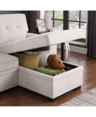 84.5"W Beige Woven Fabric Reversible Sleeper Sectional Sofa with Storage Chaise