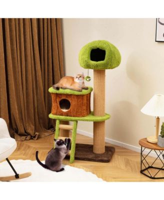 56" Tall Cat Tower with Mushroom-shaped Nest Condo Climbing Ladder Teasing Ball