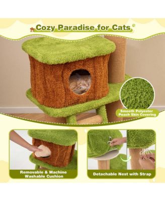 56" Tall Cat Tower with Mushroom-shaped Nest Condo Climbing Ladder Teasing Ball