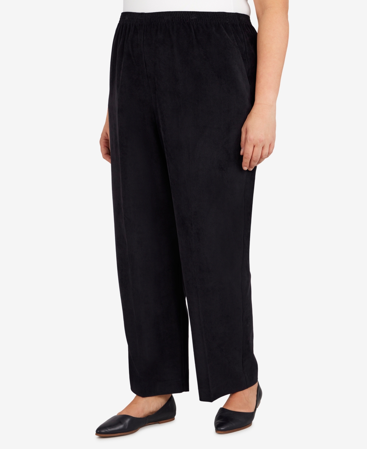 Alfred Dunner Plus Size Classic Corduroy Elastic Waist Medium Length Pants In Black