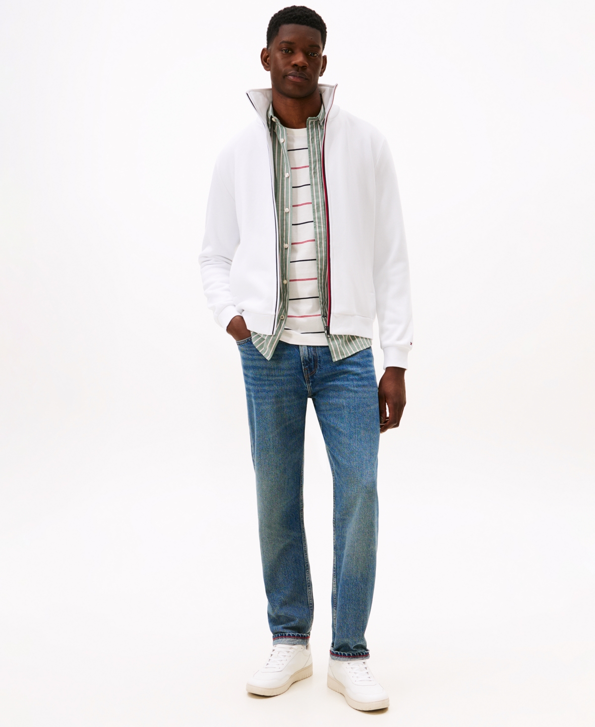 Tommy Hilfiger Men's Global Stripe Zip-through Jacket In White