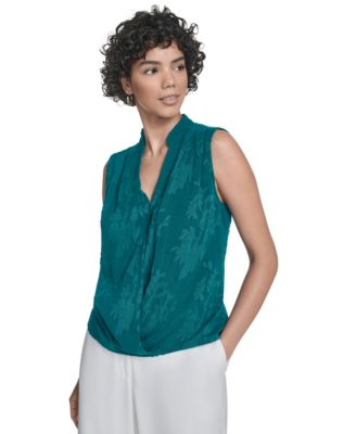 Women's Floral Surplice-Neck Sleeveless Blouse