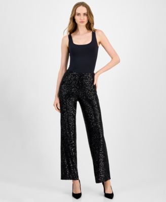 Anne Klein - Women's Sequin High-Rise Wide-Leg Pants