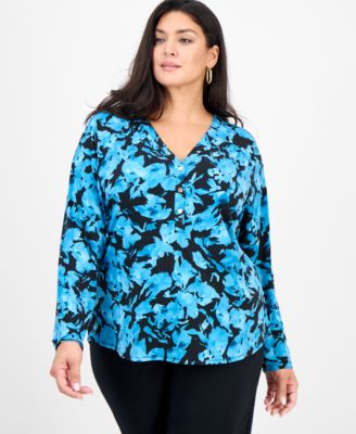 I.N.C. International Concepts - Plus Size Henley V-Neck Top