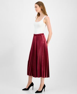 Women's Velvet Pleated Flared Midi Skirt