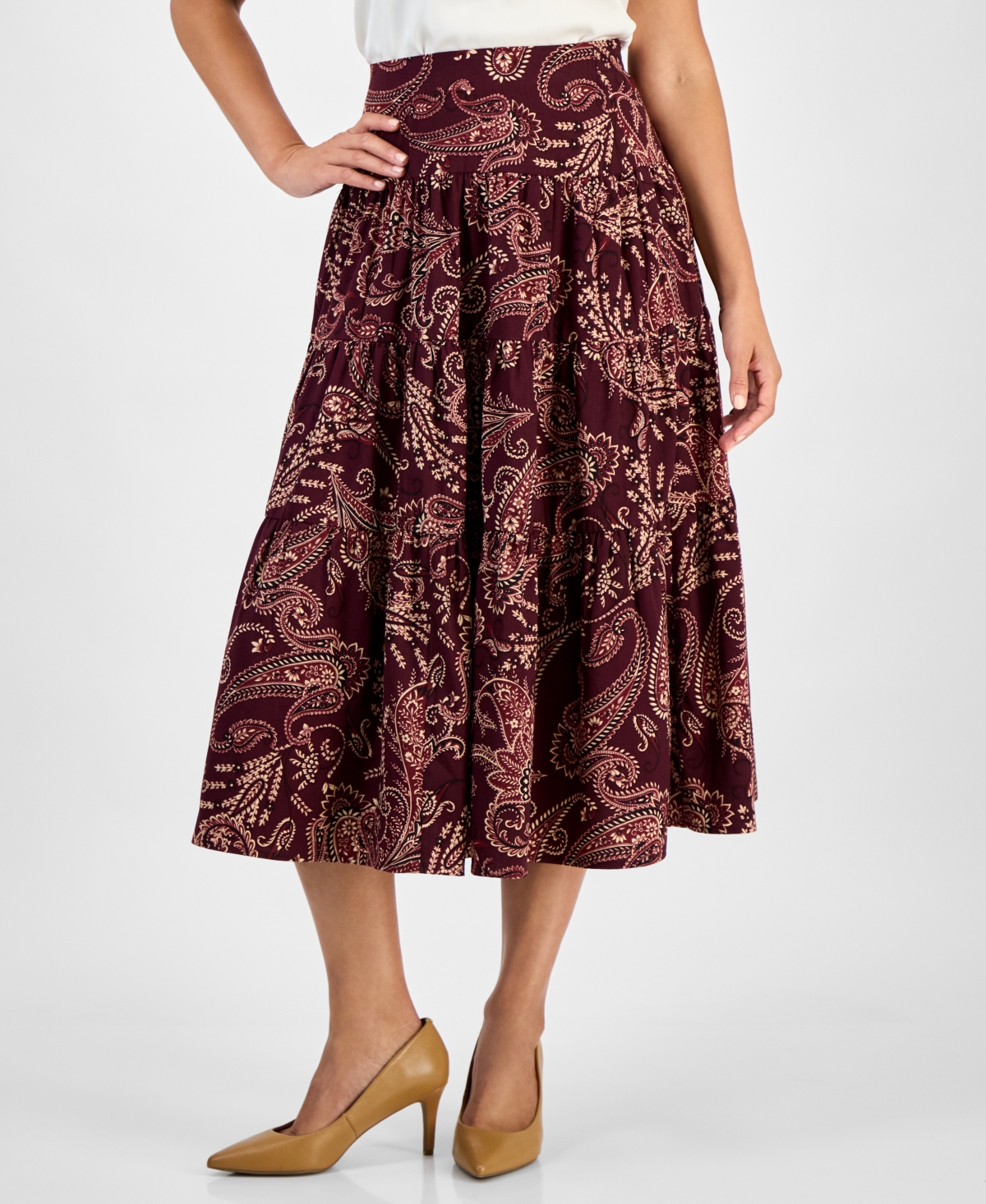 Jones New York Petite Printed Midi Skirt In Brown