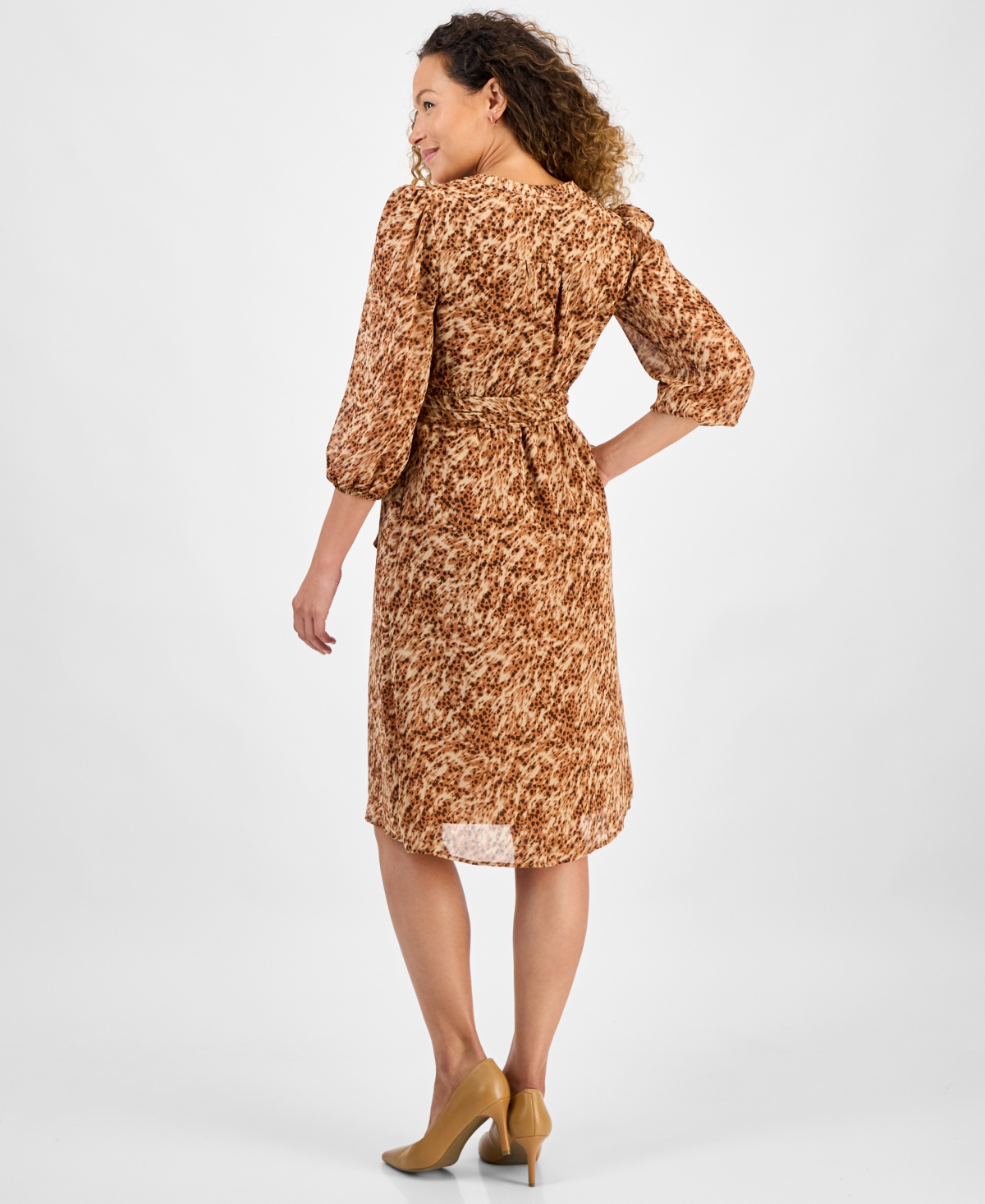 Jones New York Petite Printed 3/4-sleeve A-line Dress In Brown