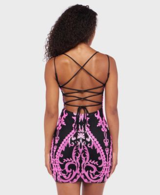 Juniors' Sequined Mesh Bodycon Dress
