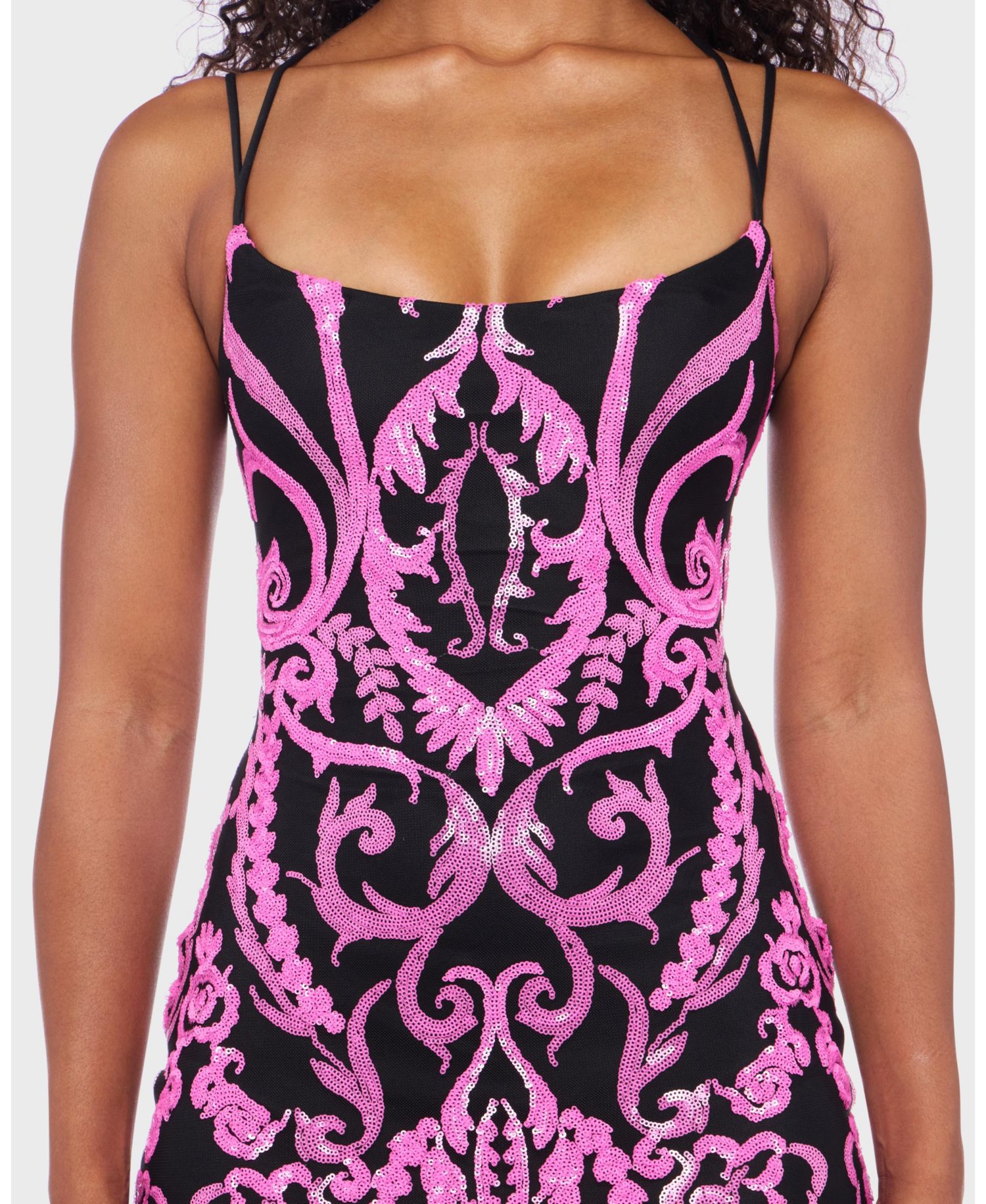 Juniors' Pattern Sequin Mesh Scoop Neck Mini Dress