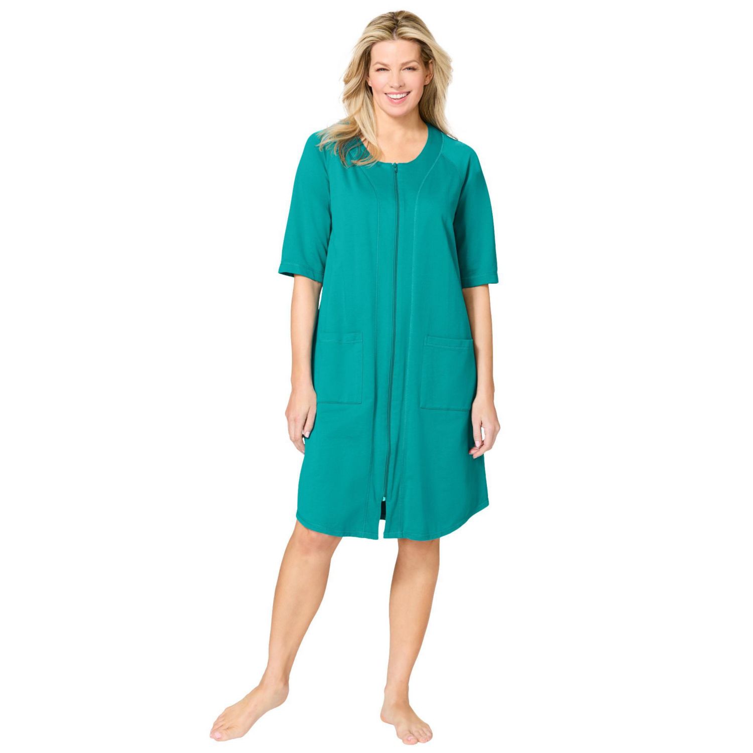 Plus Size Dreams and Co. Short French Terry Zip-Front Robe