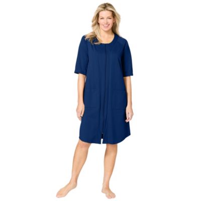 Plus Size Short Zip-Front Robe in French Terry