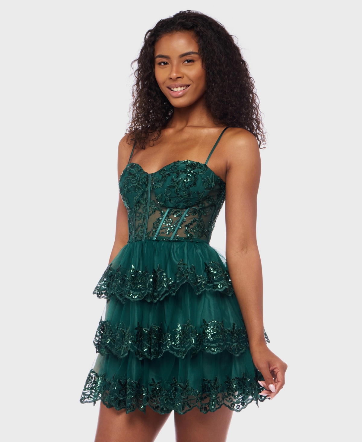 Alex & Sophia Juniors' Embellished Short Fit & Flare Dress In Green