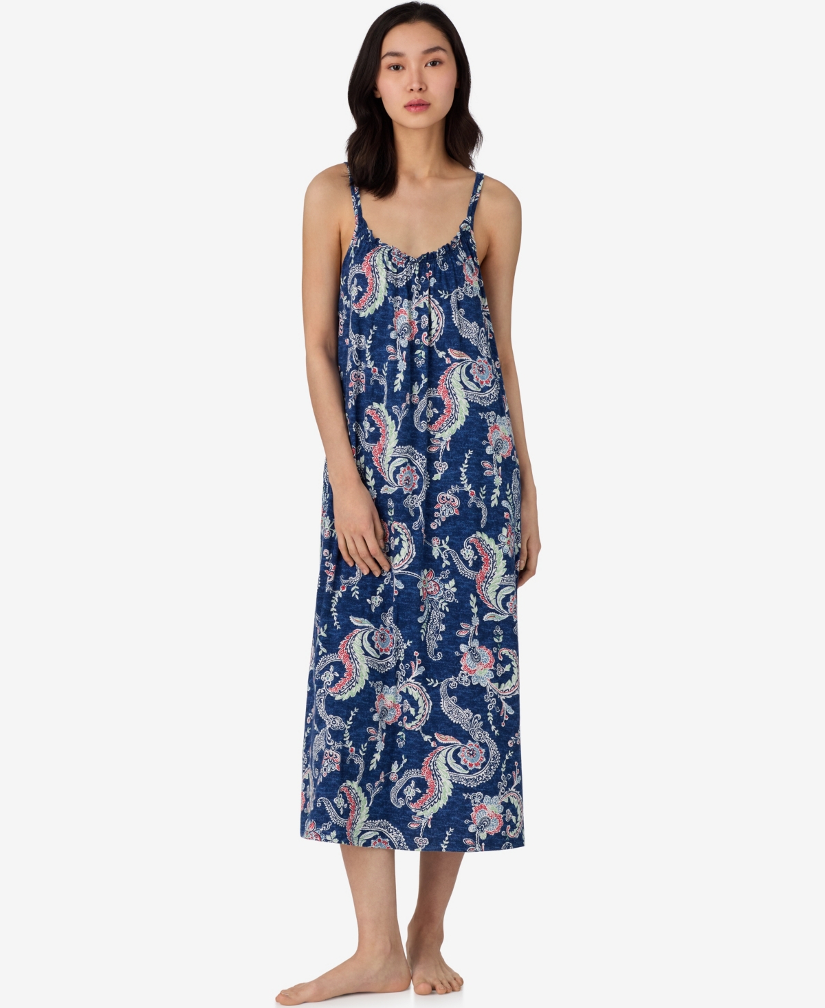 Ralph Lauren Women's Double Strap Ruffle Neck Ballet Nightgown In Blue