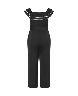Plus Size Demure Off Shoulder Frill Jumpsuit