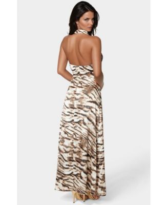 Women's Print Satin Pleat Maxi Dress