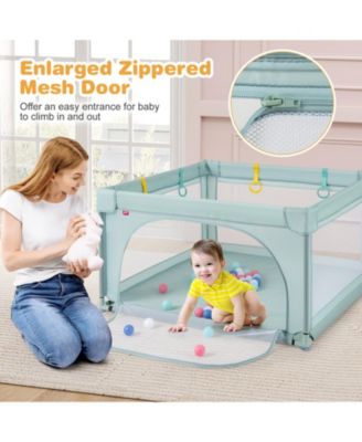 Toddler Playpen Large Activity Center w/ 50 PCS Ocean Balls & 4 Pull Rings